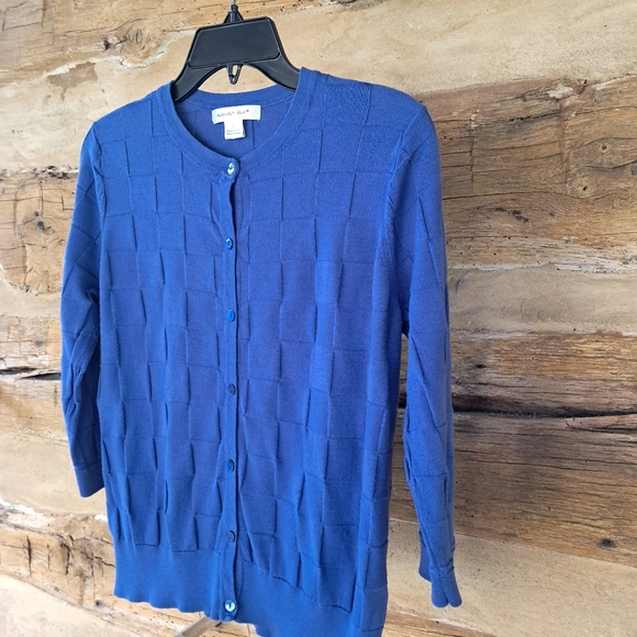 August Silk Violet Basket Weave 3/4 Sleeve  Crew Neck Cardigan Size Large - Picture 3 of 7